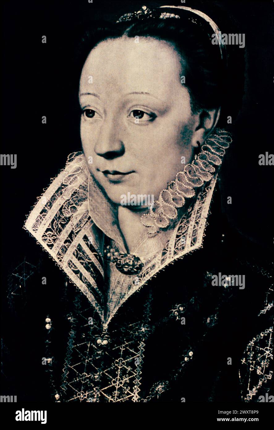 Ritratto di Caterina de Medici, moglie di Enrico II di Francia, dipinto dell'artista francese Jean Clouet, XVI secolo Foto Stock