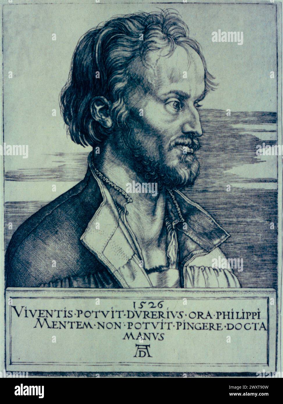 Ritratto di Philipp Melantone, incisione dell'artista tedesco Albrecht Durer, XVI secolo Foto Stock