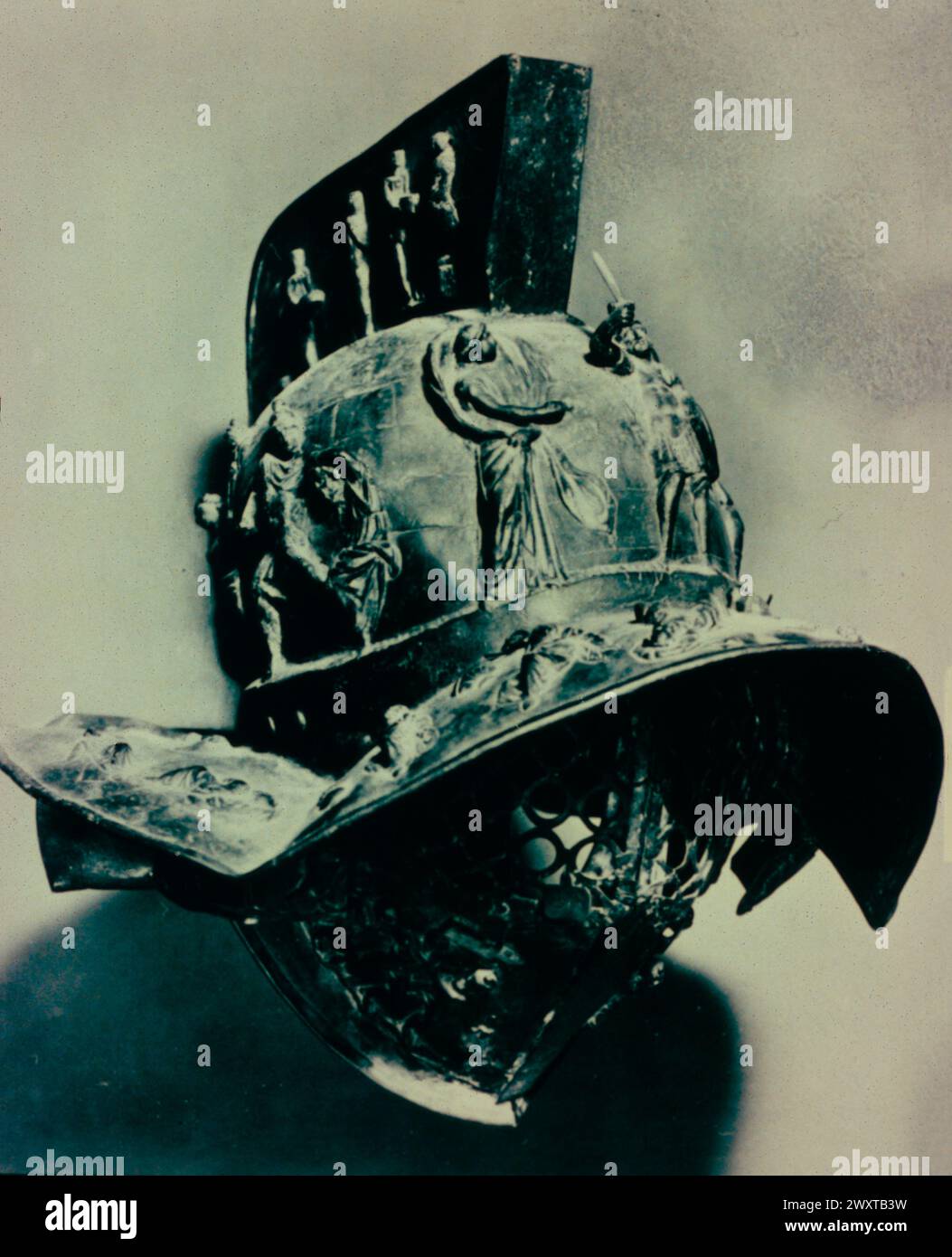 Antico casco da gladiatore romano, Pompei, Italia 100 d.C. Foto Stock