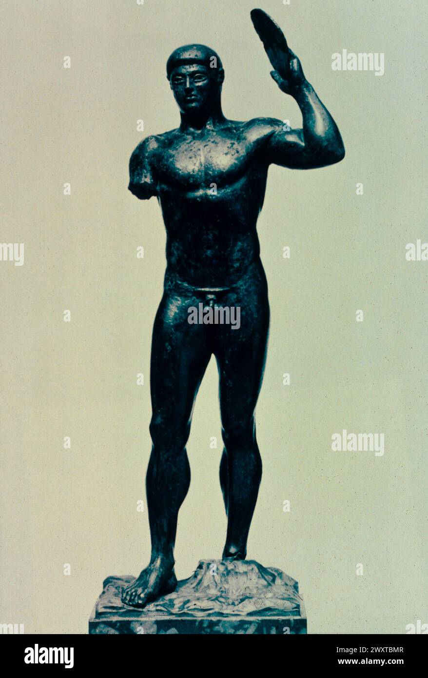 Statua greca in bronzo lanciatore del disco, 500 a.C. Foto Stock