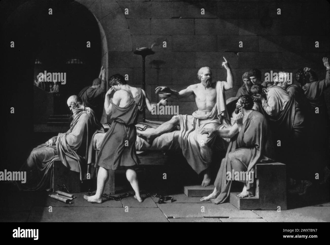 La morte di Socrate, dipinto dell'artista francese Jacques-Louis David, Francia anni '1800 Foto Stock