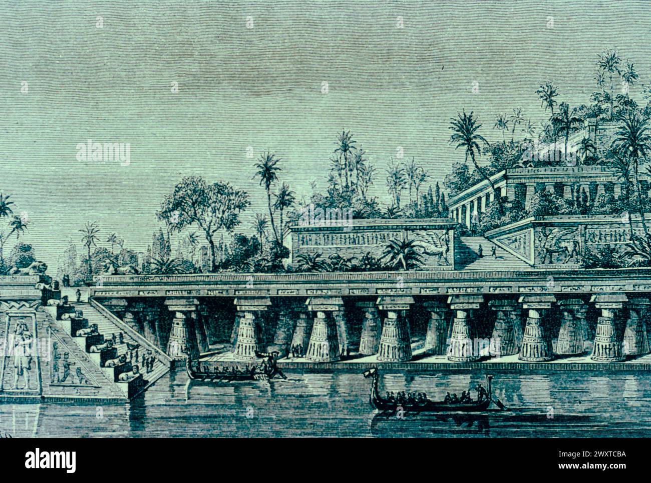 I Giardini pensili di Babilonia nel palazzo del re Nabucodonosor Foto Stock