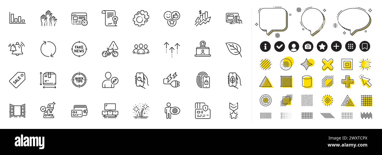 Set di icone di riga prezzo di aumento, blocco e dimensioni scatola per l'app Web. Icona pittogramma. Elementi di design, icone dei social media Vector Illustrazione Vettoriale