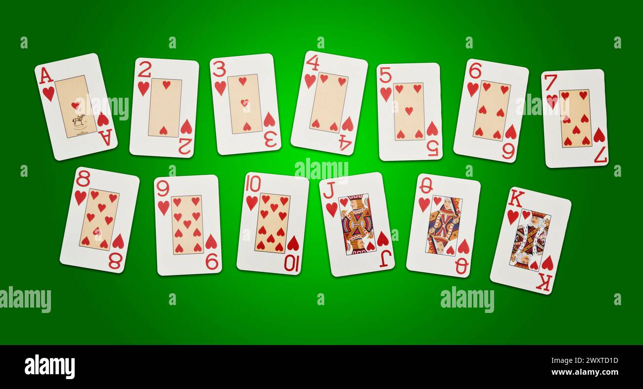 Set completo di carte da gioco di Hearts Suit Foto Stock