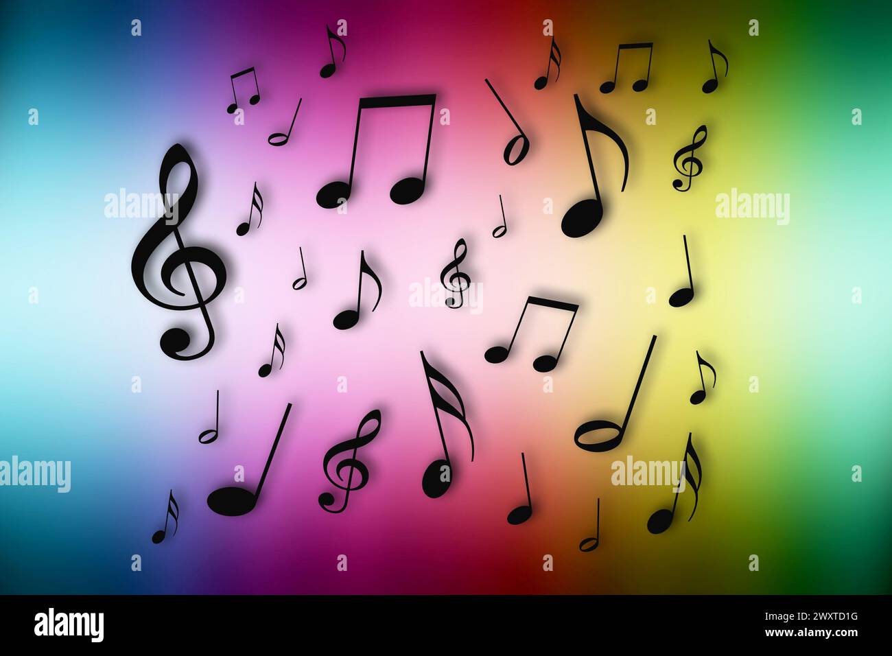 note musicali su un colorato sfondo arcobaleno Foto Stock