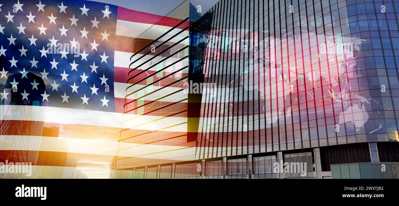 Guerra commerciale USA-Cina. Il suo impatto di vasta portata sulle dinamiche del mercato azionario e sul sentimento degli investitori. Come la guerra commerciale USA-Cina sconvolge i mercati azionari globali Foto Stock