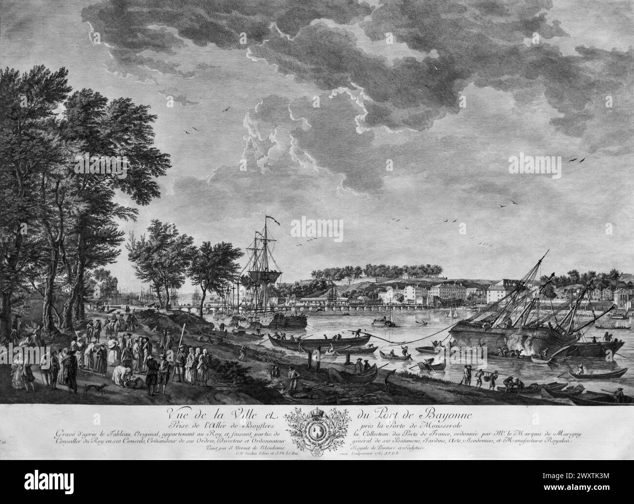 Veduta di Bayonne, Charles-Nicholas Cochin il giovane, 1764 anni, Museo statale di Belle Arti di Pushkin, Mosca, Russia Foto Stock