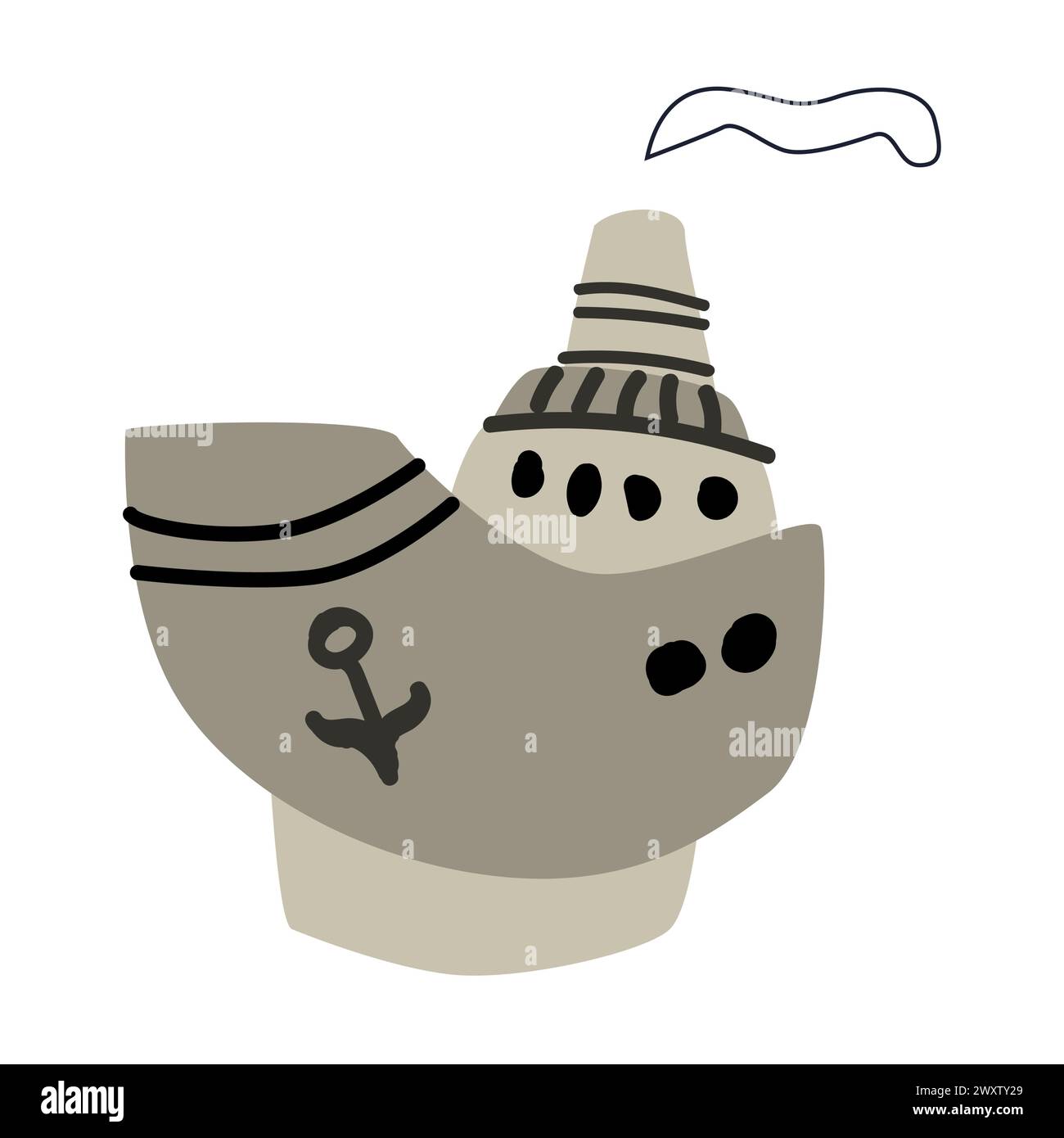 Nave disegnata a mano - icona vettoriale per bambini isolata. L'illustrazione vettoriale può essere utilizzata per la doccia del bambino in stile nautico, poster o schede. Illustrazione Vettoriale