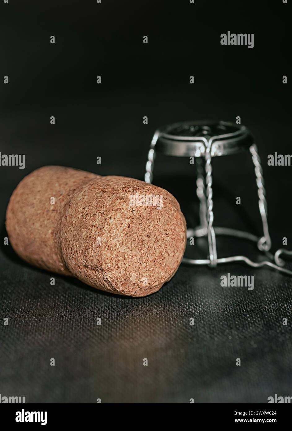Macro fotografia di spumante sughero, festa, champagne, bolla, design, bar, azienda vinicola, ristorante Foto Stock