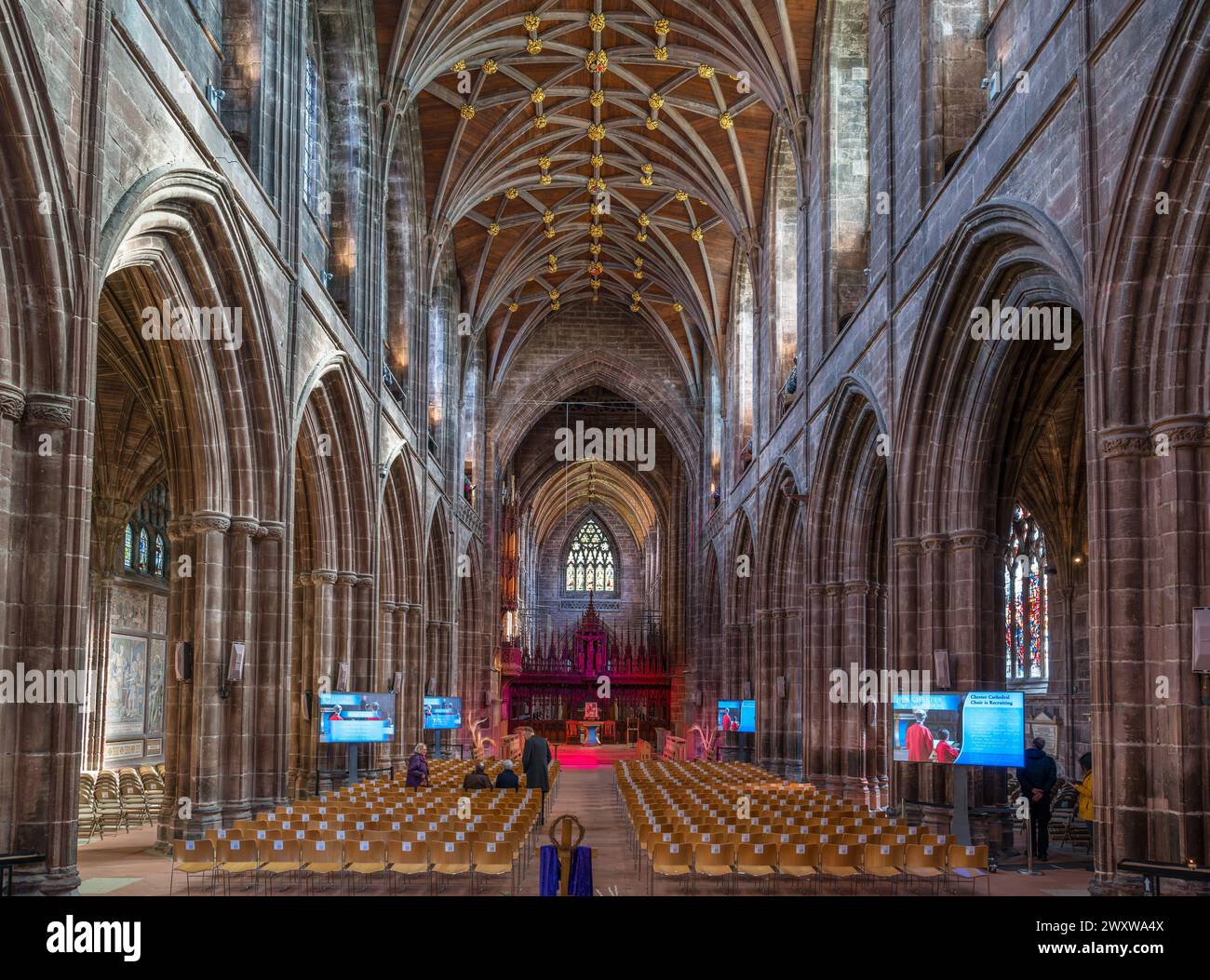 La navata della Cattedrale di Chester, Chester, Cheshire, Inghilterra, Regno Unito Foto Stock