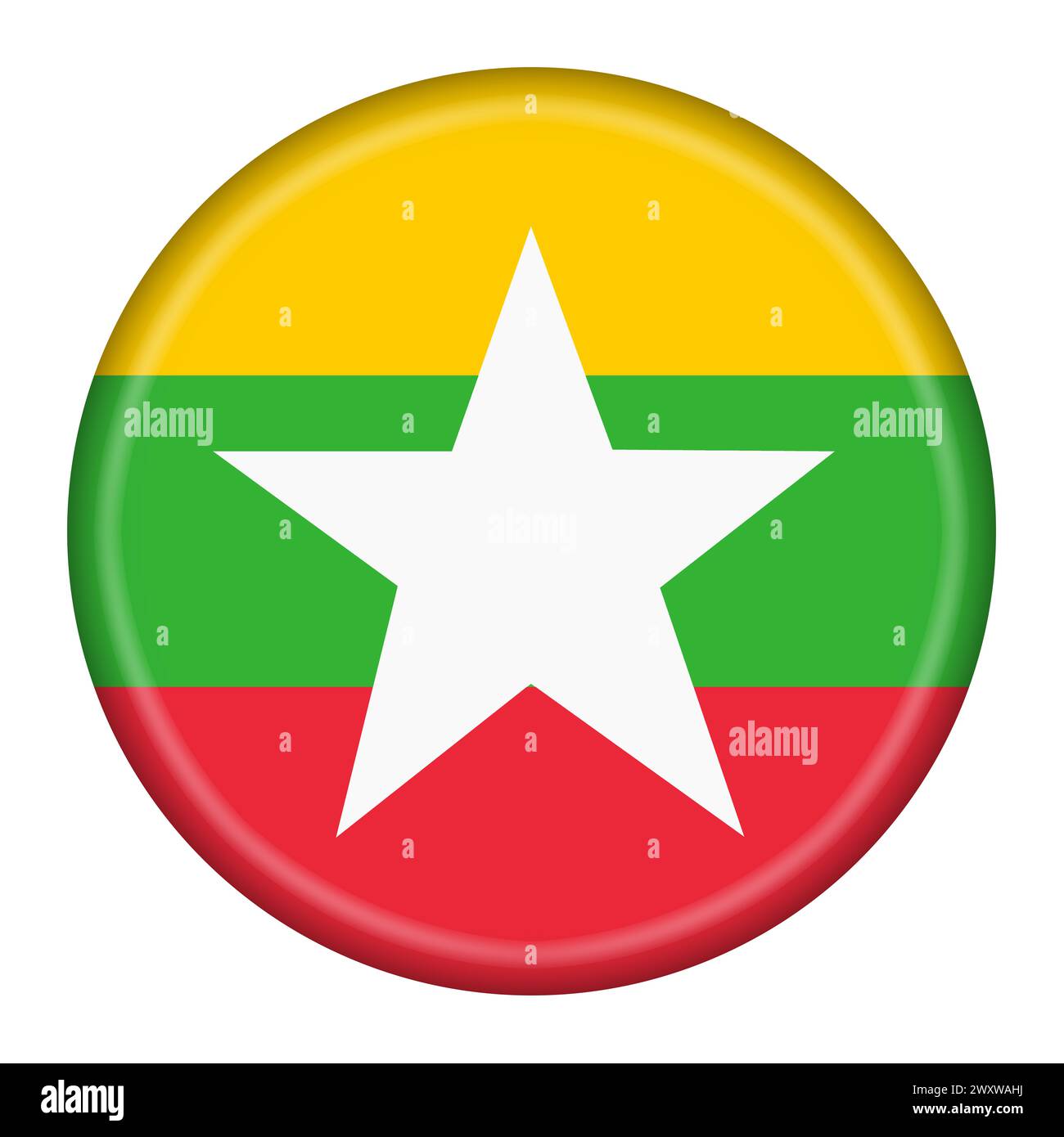 Illustrazione 3d del pulsante della bandiera del Myanmar Foto Stock