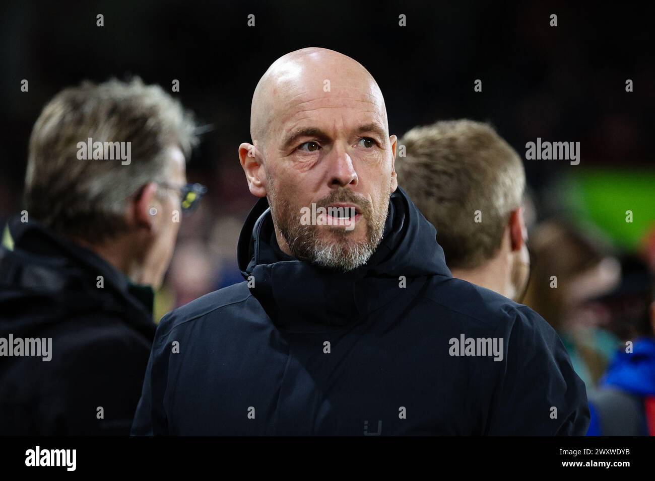 LONDRA, Regno Unito - 30 marzo 2024: Il manager del Manchester United Erik Ten Hag guarda avanti alla partita di Premier League tra Brentford FC e Manchester uni Foto Stock