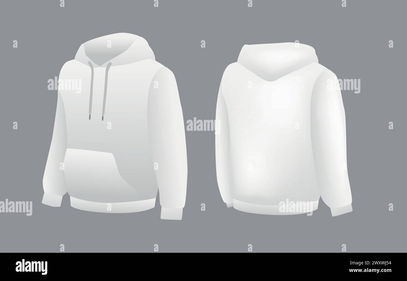 Modello con cappuccio bianco vuoto. Modello felpa a maniche lunghe con percorso di ritaglio, gosh per la stampa Illustrazione Vettoriale