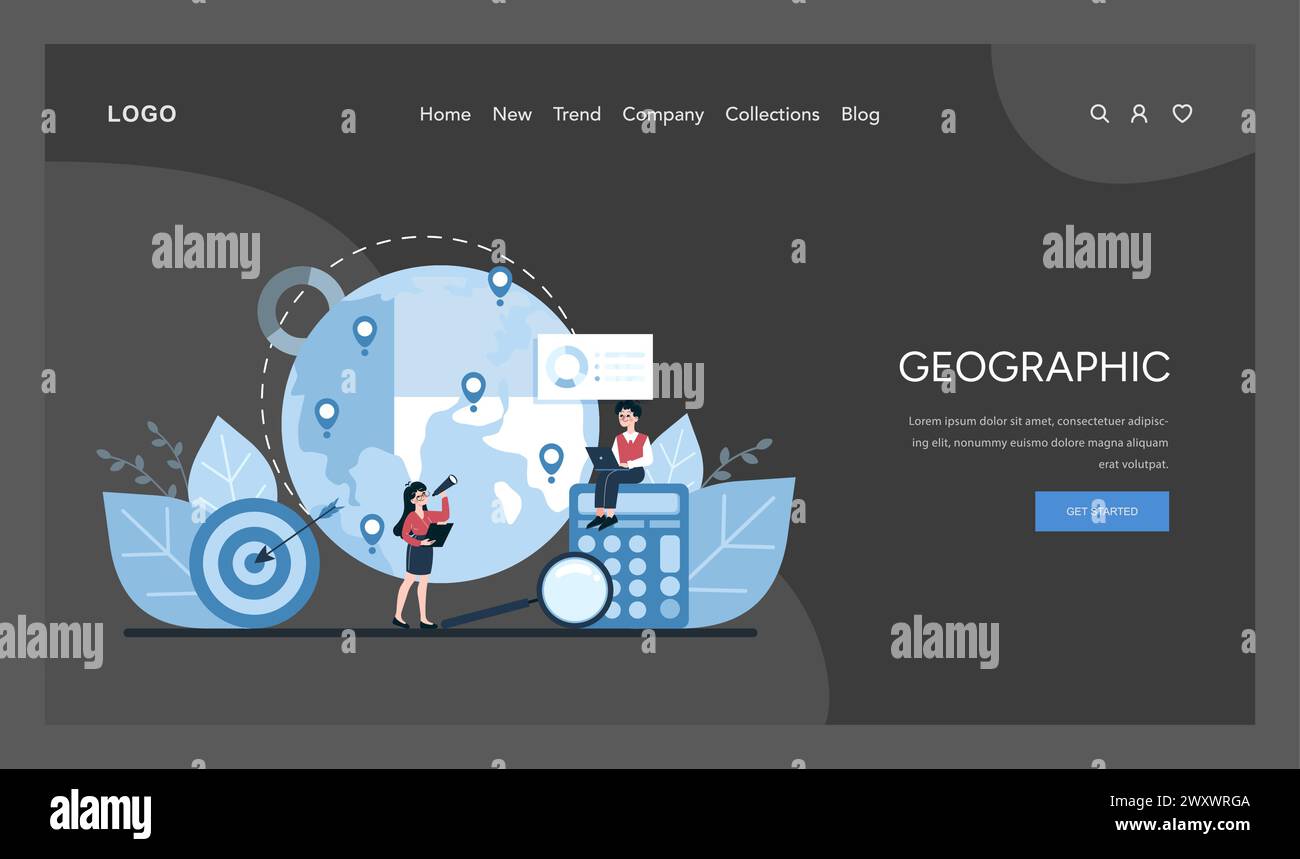 Concetto di segmentazione geografica. L'illustrazione raffigura l'analisi del mercato globale con particolare attenzione al targeting regionale dei consumatori e allo sviluppo della strategia. Illustrazione vettoriale Illustrazione Vettoriale