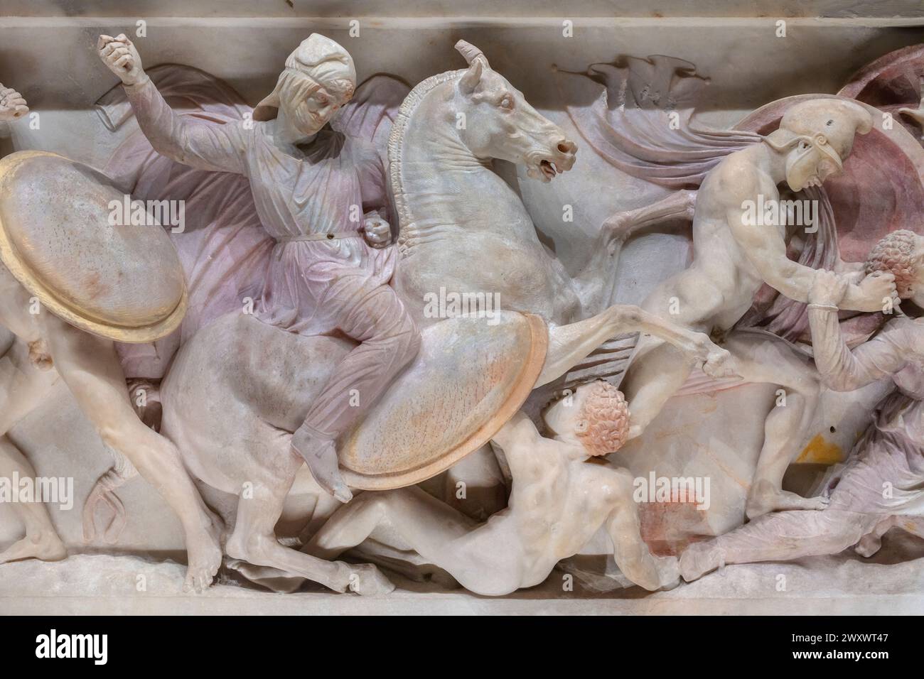 Alexander Sarcophagus, 307 a.C., Sidone, Libano, Museo Archeologico, Istanbul, Turchia Foto Stock