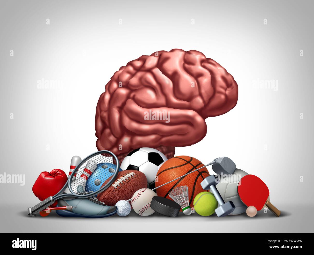 L'esercizio fisico e la forza cerebrale come attività fisica e lo sport, la corsa e il jogging o un allenamento in palestra possono migliorare la neurologia Foto Stock