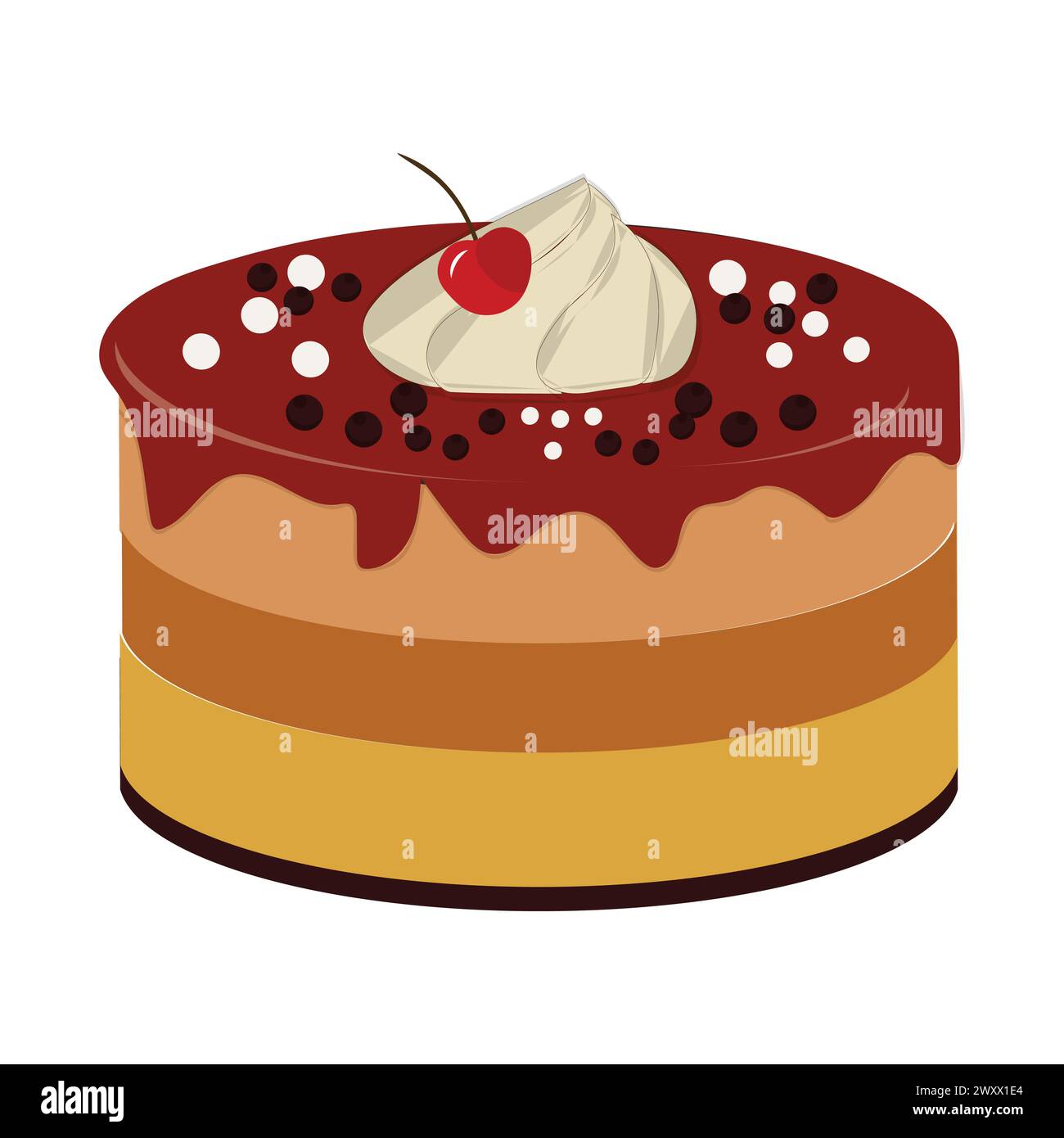 Un pezzo di torta a cartoni animati. Varie fette di torta colorate, gabbie e dolci da ristorante con frutta glassa e biscotti. Pezzi di pasta vettoriale Illustrazione Vettoriale