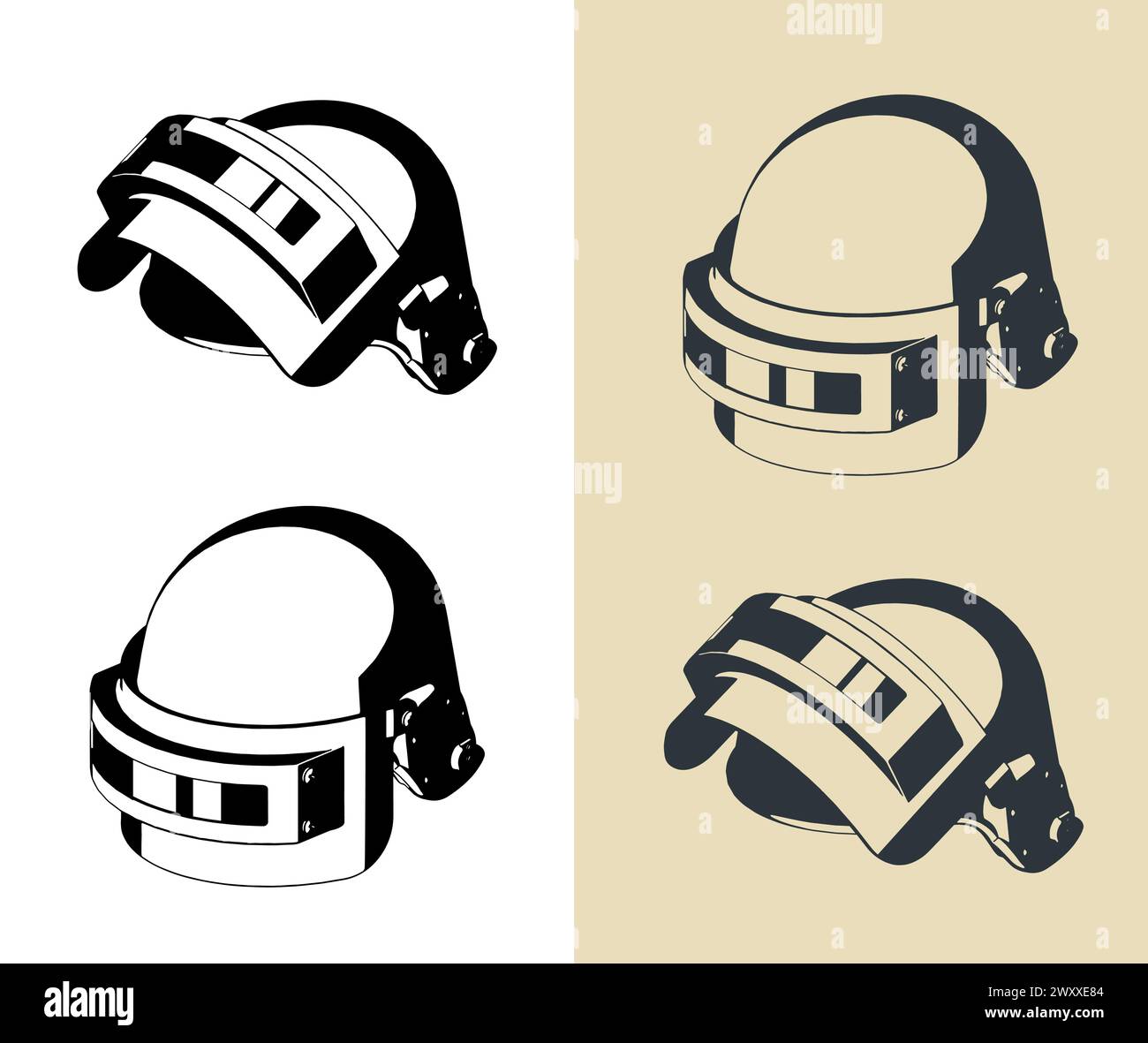 Illustrazioni vettoriali stilizzate del casco da soldato delle forze speciali Illustrazione Vettoriale