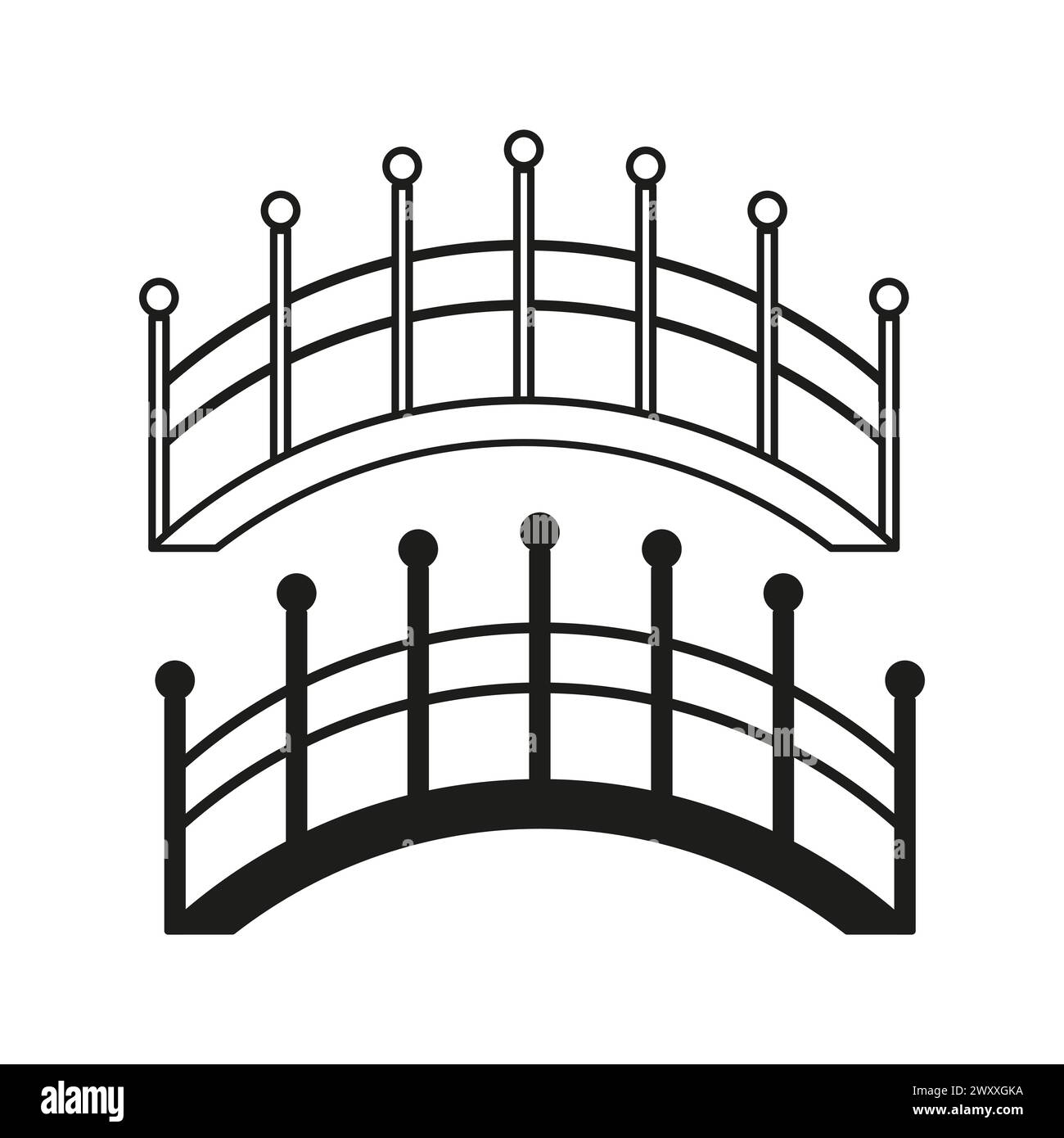 Icone della silhouette del ponte. Ponti ad arco con ringhiera, design grafico semplice. Illustrazione vettoriale. EPS 10. Illustrazione Vettoriale