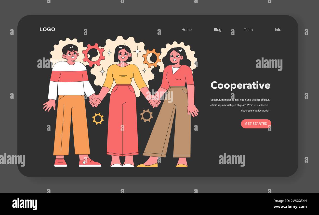 Concetto di lavoro di squadra. Tre persone si uniscono per mano nell'unità, simboleggiando la collaborazione e il sostegno reciproco tra motivi a cremagliera. Collaborazione e spirito di comunità. Illustrazione vettoriale Illustrazione Vettoriale