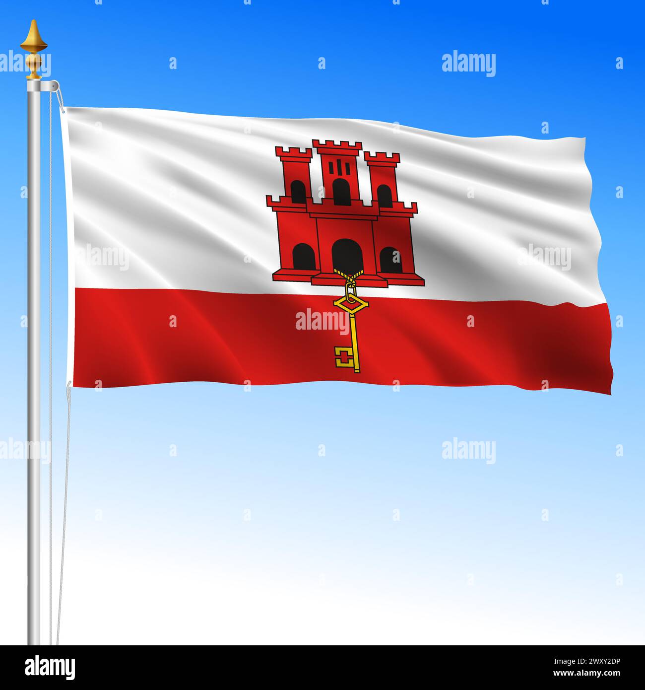 Bandiera ufficiale del territorio di Gibilterra, amministrazione del Regno Unito, illustrazione vettoriale Illustrazione Vettoriale