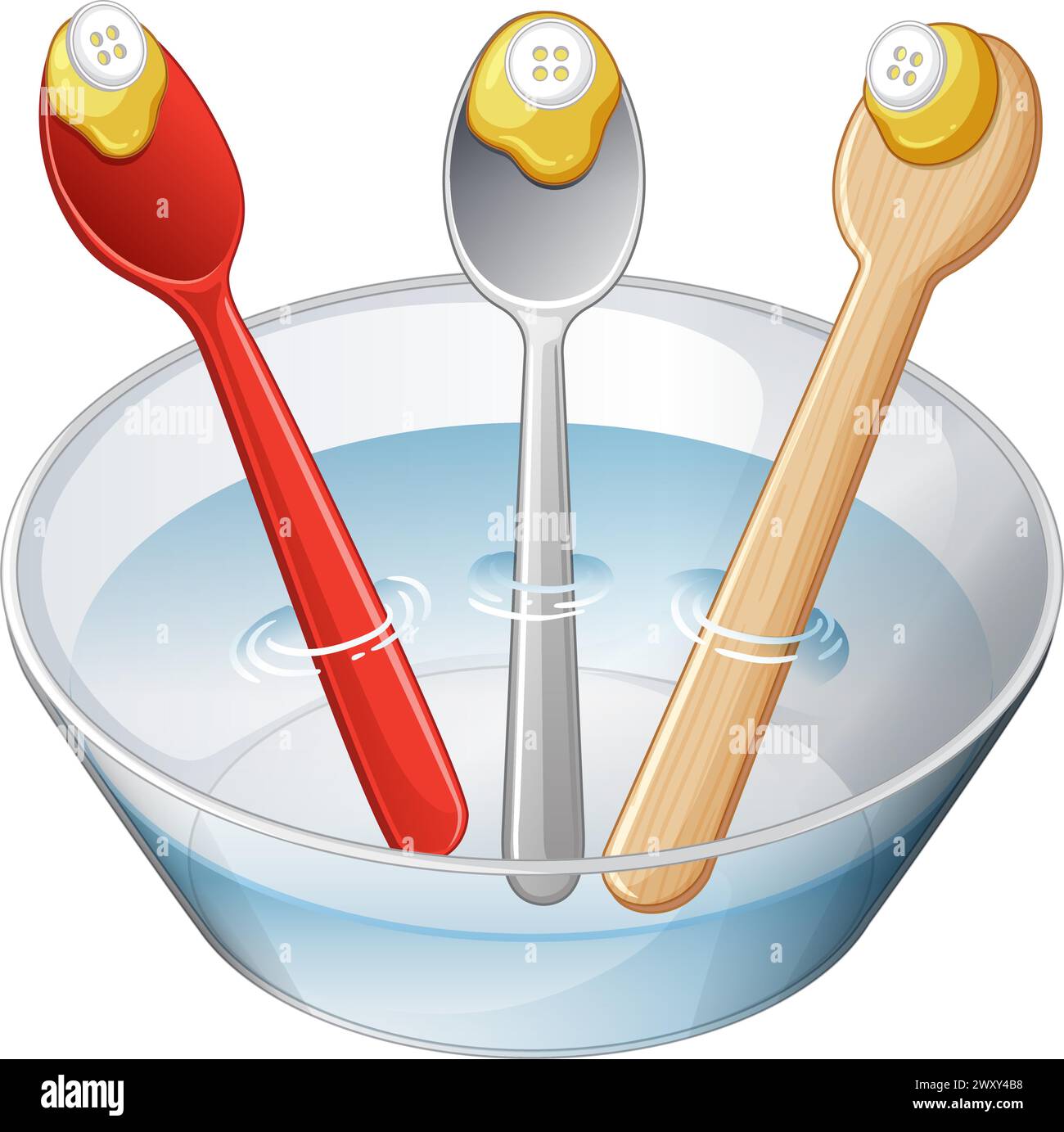 Tre cucchiai con facce sorridenti in acqua Illustrazione Vettoriale