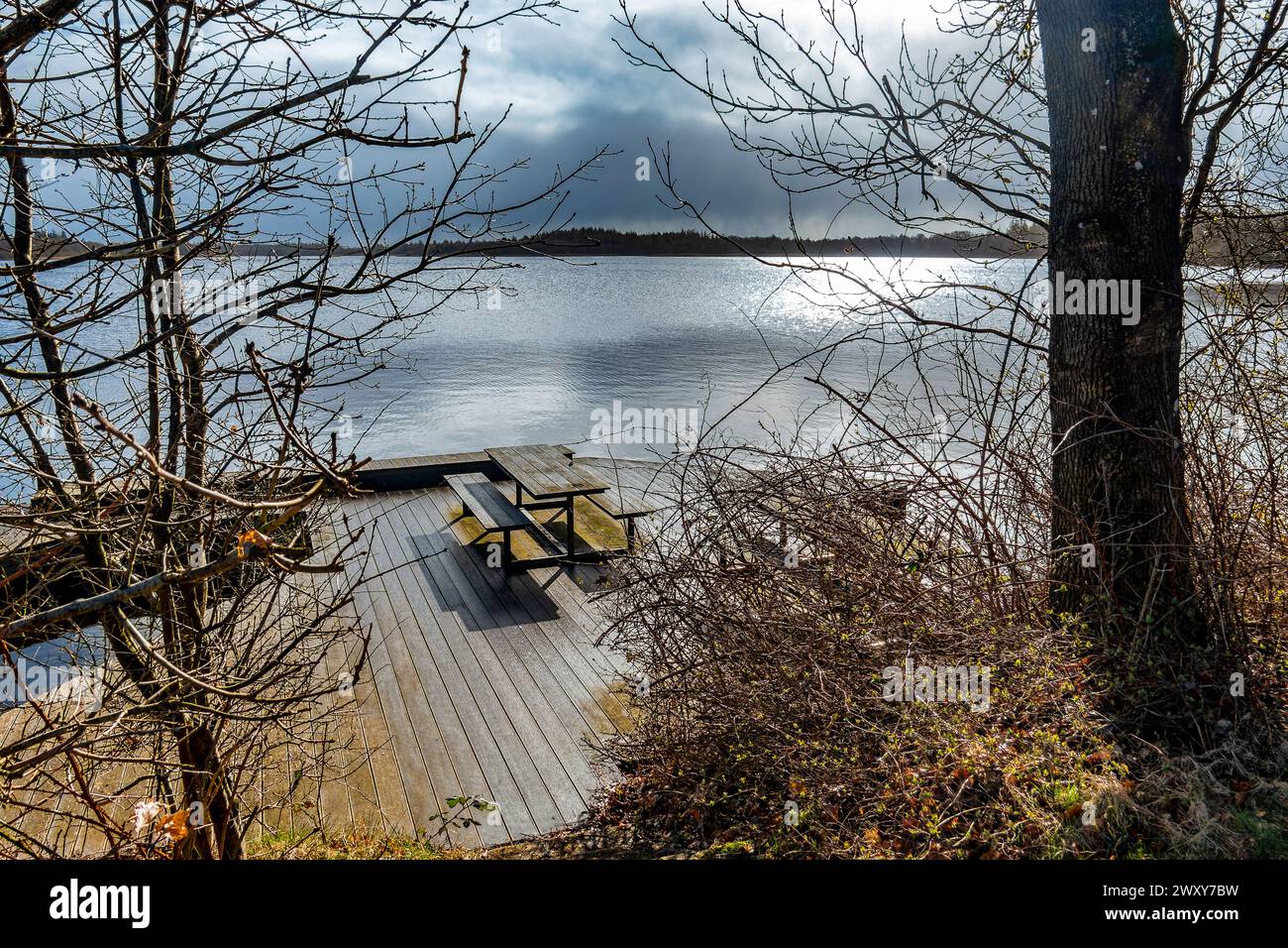 Lago artificiale di Karlsgarde nella Danimarca rurale Foto Stock