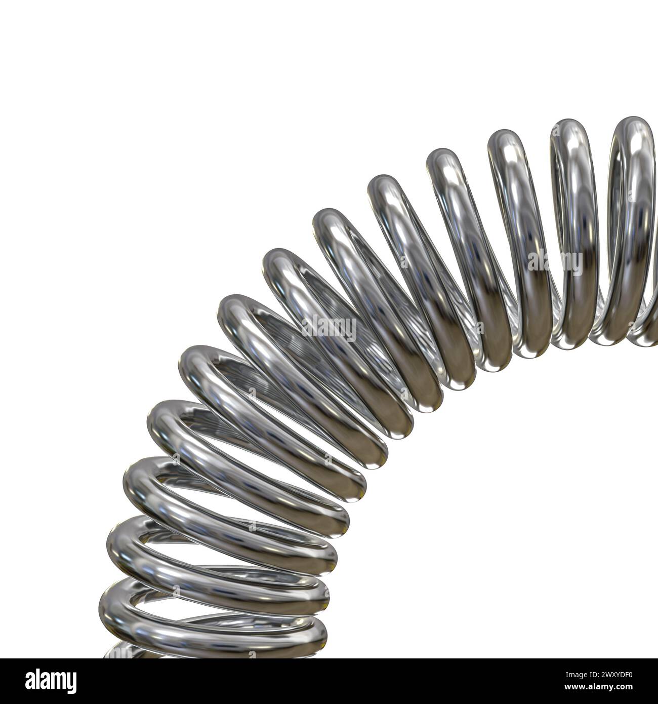 molla elicoidale in metallo lucido isolata su sfondo bianco. rendering 3d. Foto Stock