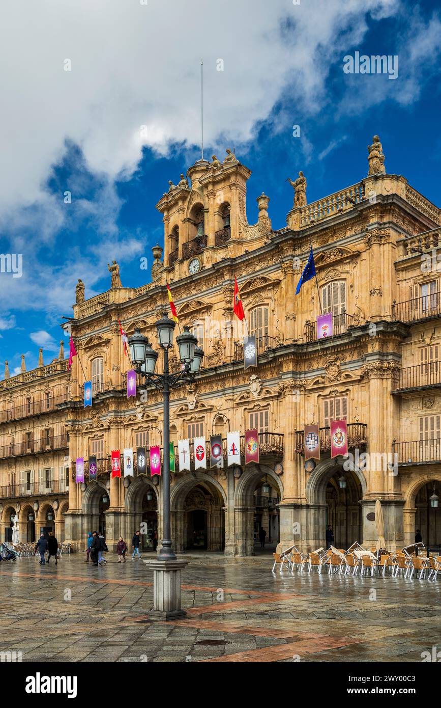 Municipio, Plaza Mayor, Salamanca, Castiglia e León, Spagna Foto Stock