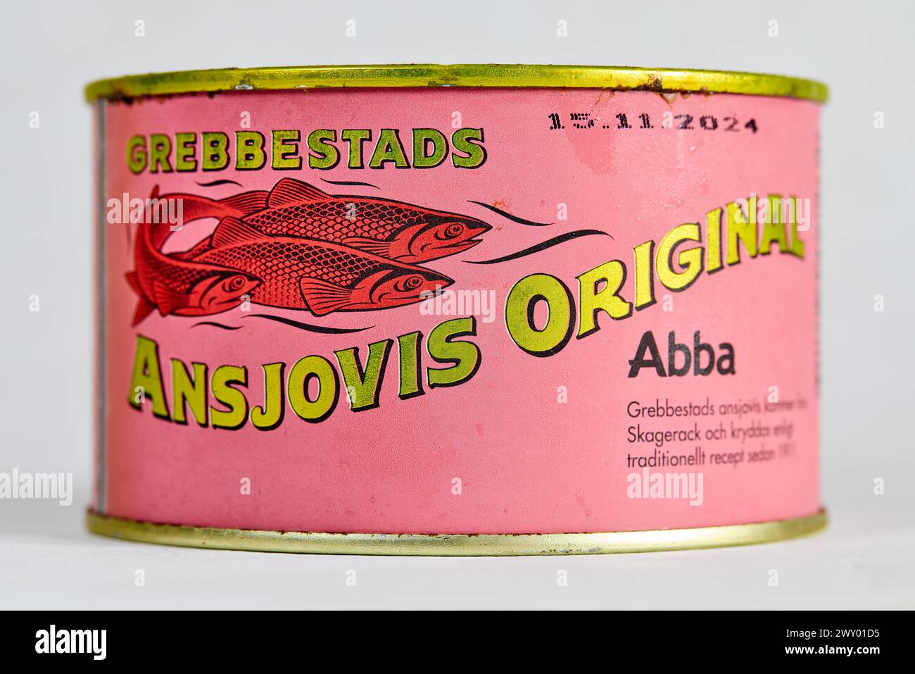 Grebbestads Ansjovis Original, lattina da 450 g; acciughe svedesi (ad es. Spratti) Foto Stock