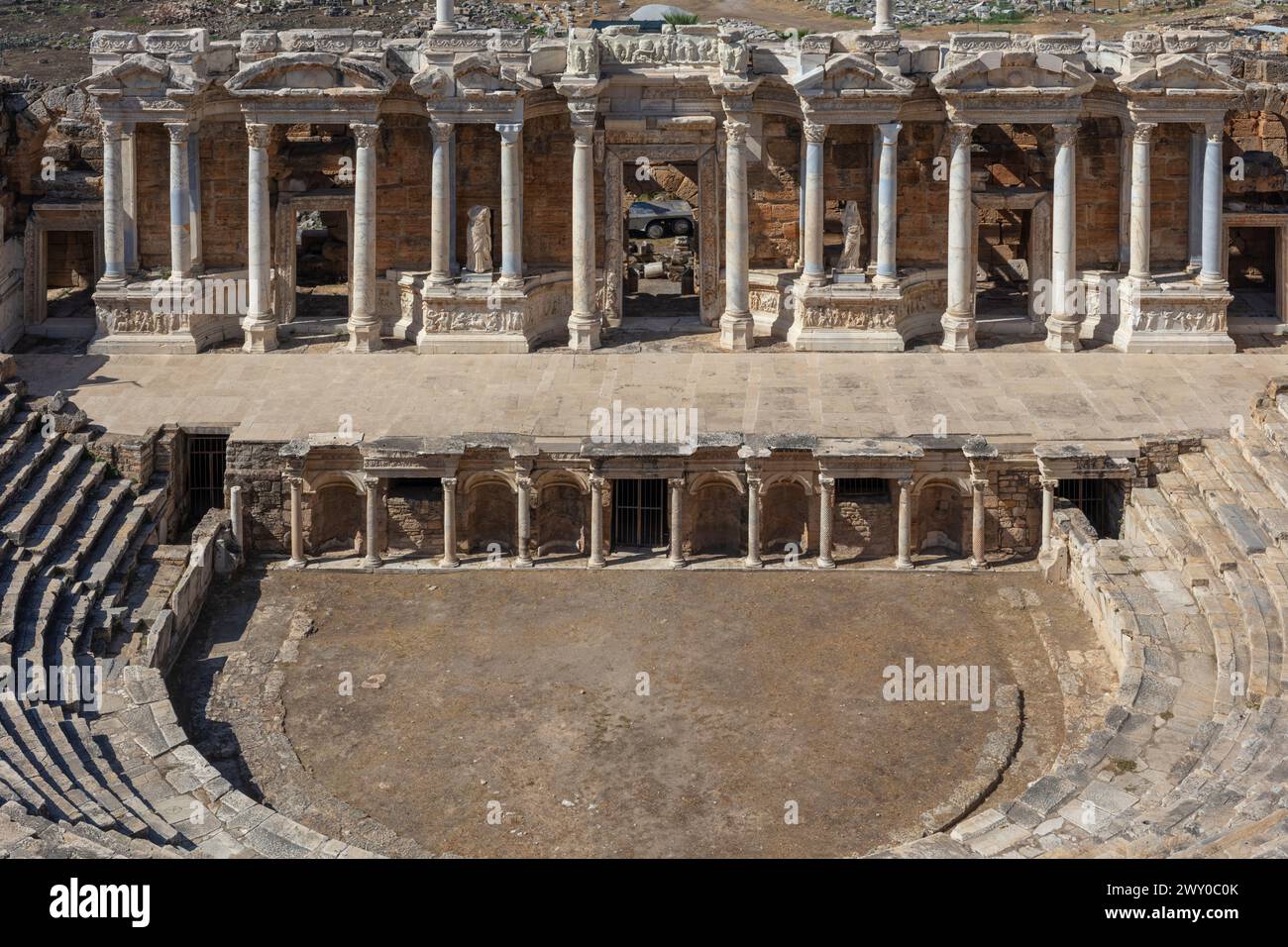 Teatro, i secolo, Hierapolis, Pamukkale, provincia di Denizli, Turchia Foto Stock