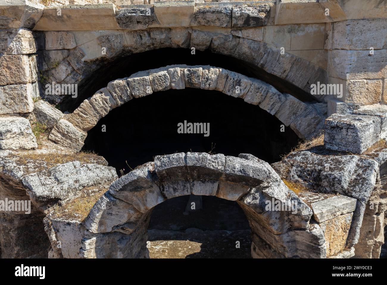 Grandi terme, Hierapolis, Pamukkale, provincia di Denizli, Turchia Foto Stock