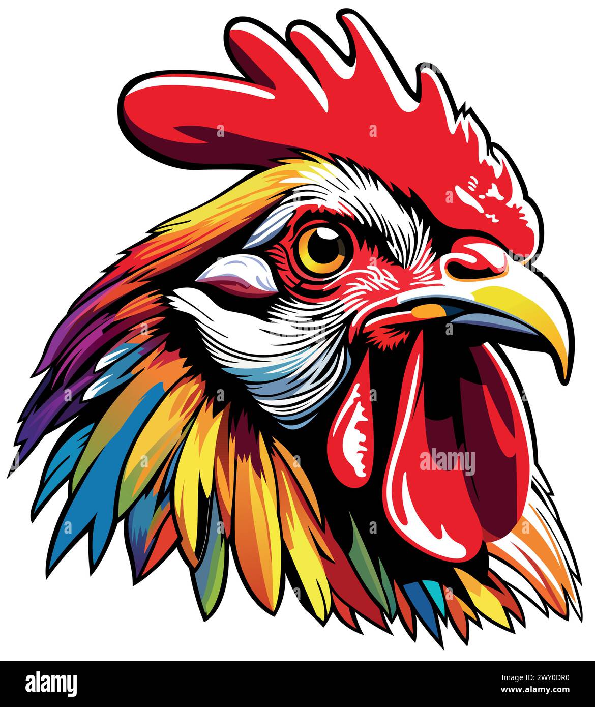 Ritratto colorato di un gallo Illustrazione Vettoriale