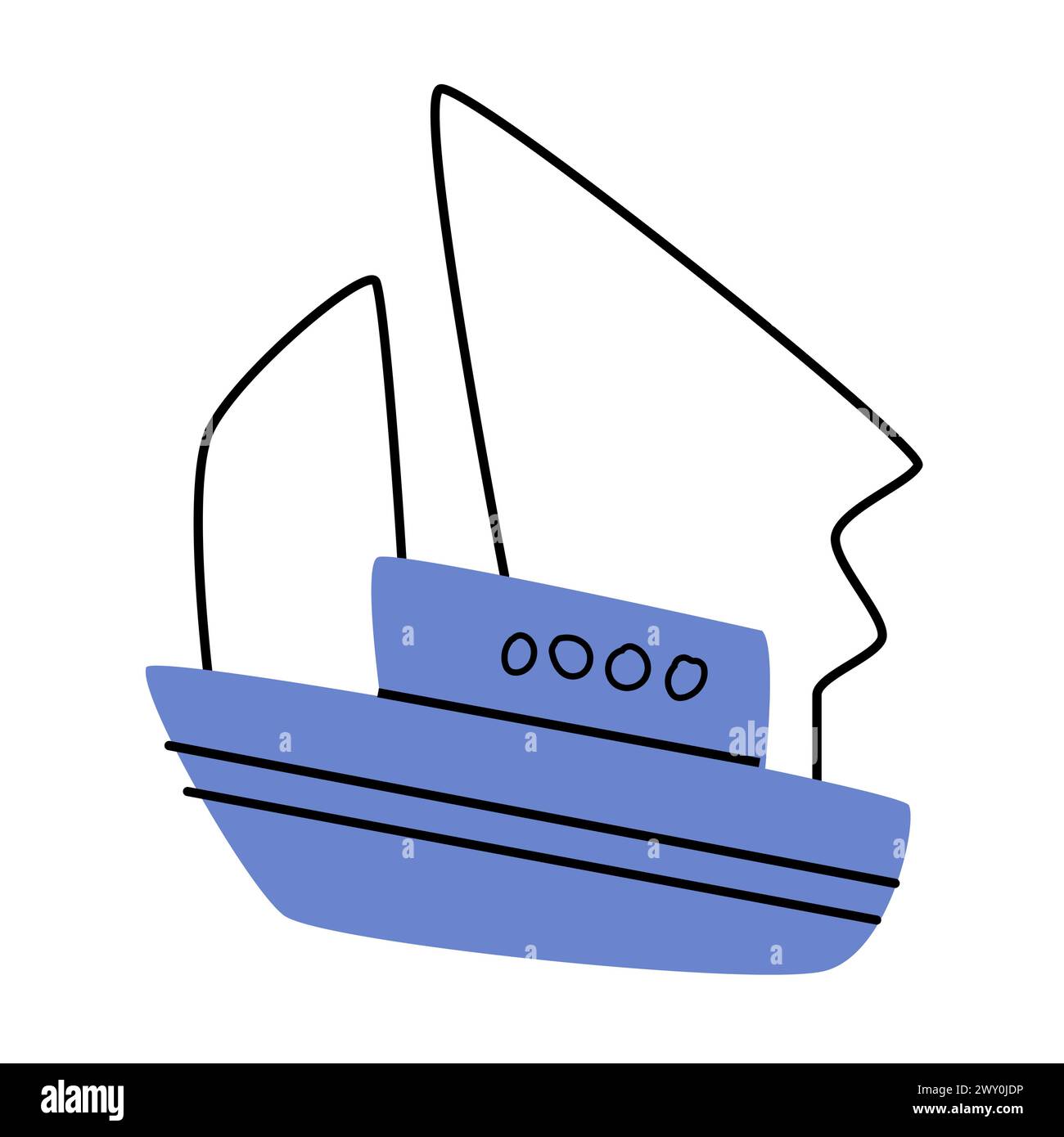 Nave o barca disegnata a mano in stile doodle, icona vettoriale isolata. L'illustrazione vettoriale può essere utilizzata per la doccia del bambino in stile nautico, poster o schede. Illustrazione Vettoriale