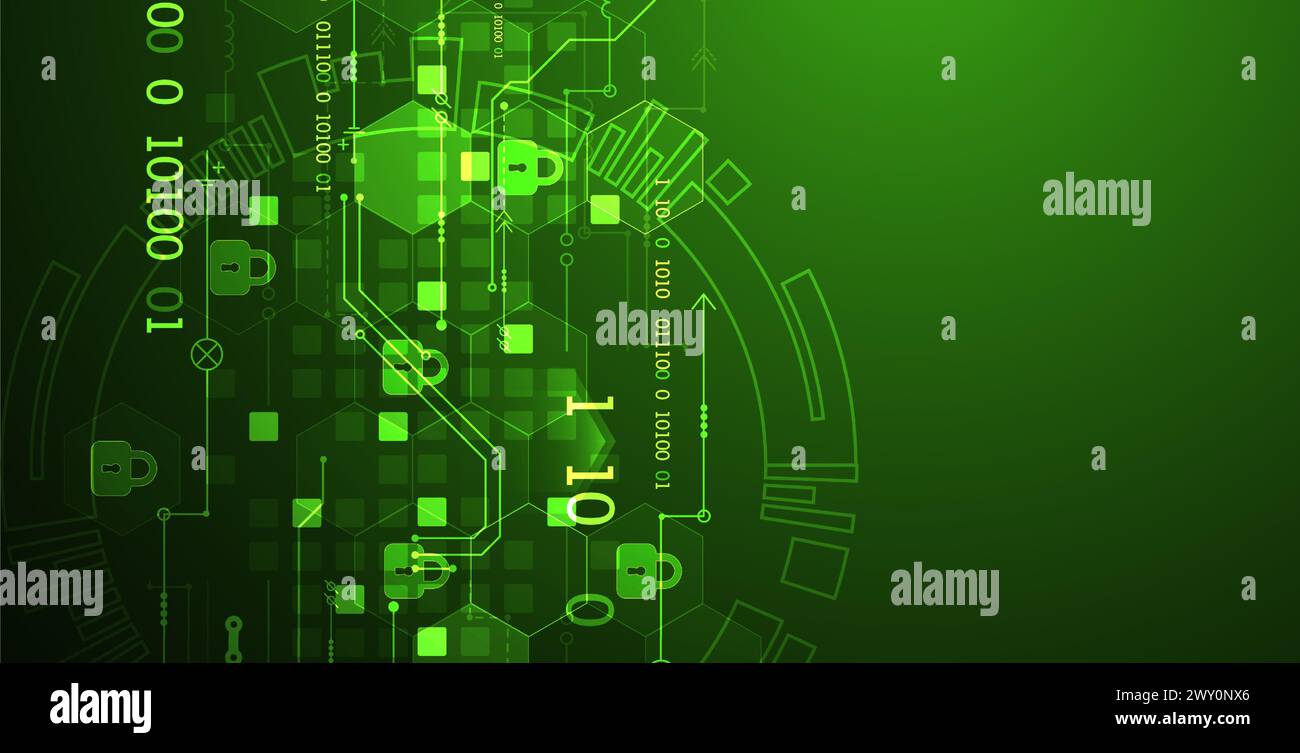 Sfondo digitale sicuro. Riservatezza virtuale, protezione della programmazione. Vettore disegnato a mano. Illustrazione Vettoriale