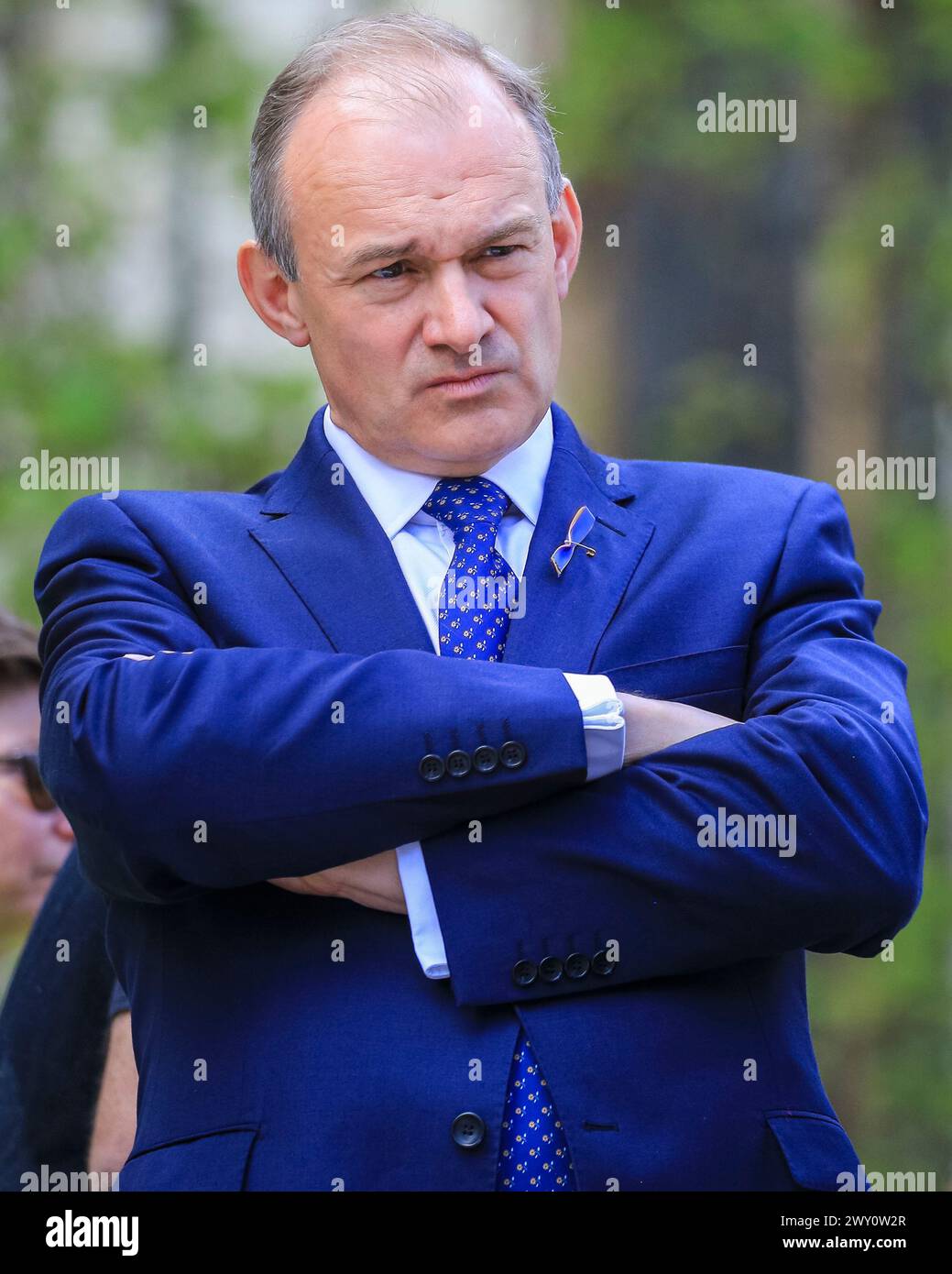 Ed Davey, Sir Edward Davey, deputato, leader del Partito Liberal Democratico (Libdems) ad un evento sulla sicurezza degli edifici a Londra, Regno Unito Foto Stock