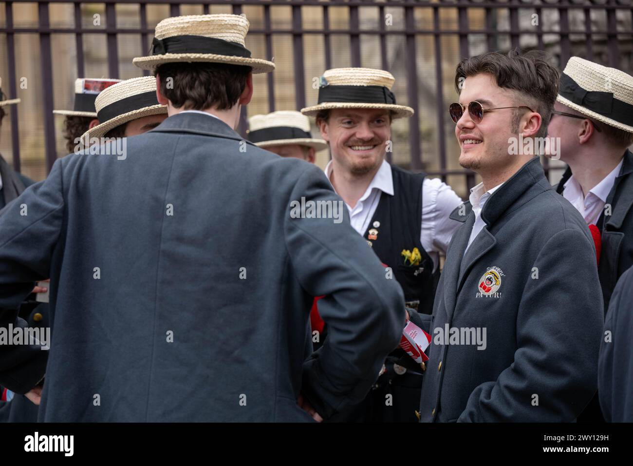 Londra, Regno Unito. 3 aprile 2024. The Svæveru, Norwegian School of Economics male Choir in visita a Londra per registrare alcune nuove canzoni e visitare le attrazioni di Londra Regno Unito crediti: Ian Davidson/Alamy Live News Foto Stock