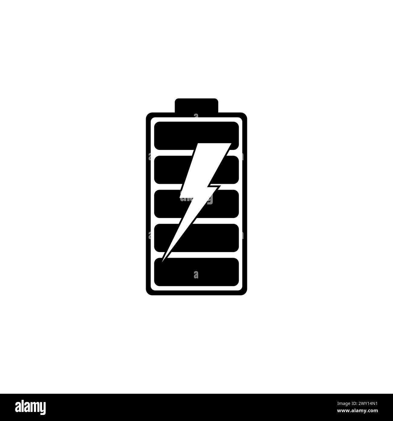Icona del vettore di carica della batteria scarica. Simbolo solido semplice isolato su sfondo bianco Illustrazione Vettoriale