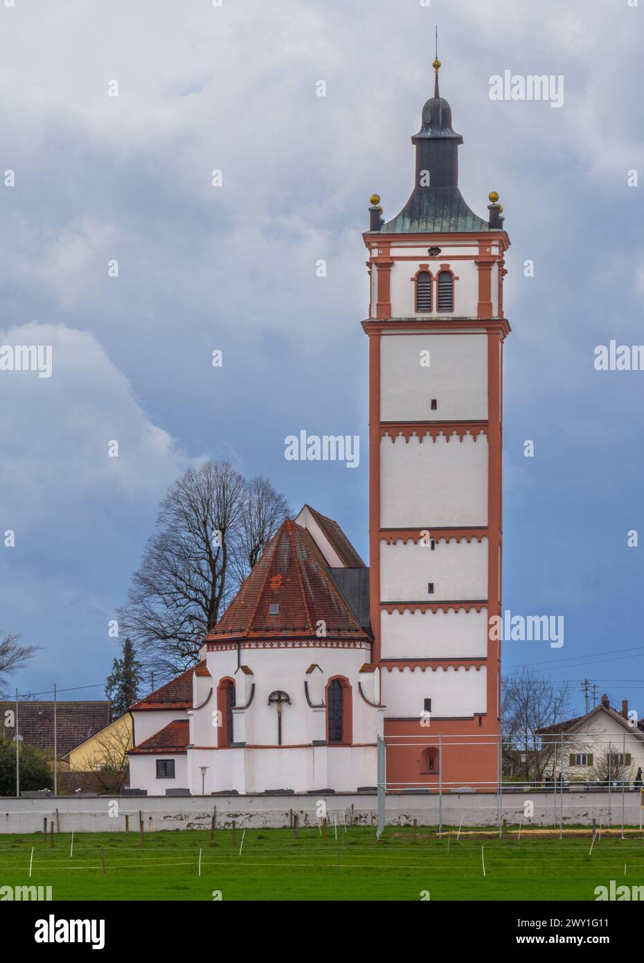 Chiesa parrocchiale di St Martin in Lamerdingen, Ostallgäu, Svevia, Baviera, Germania Foto Stock