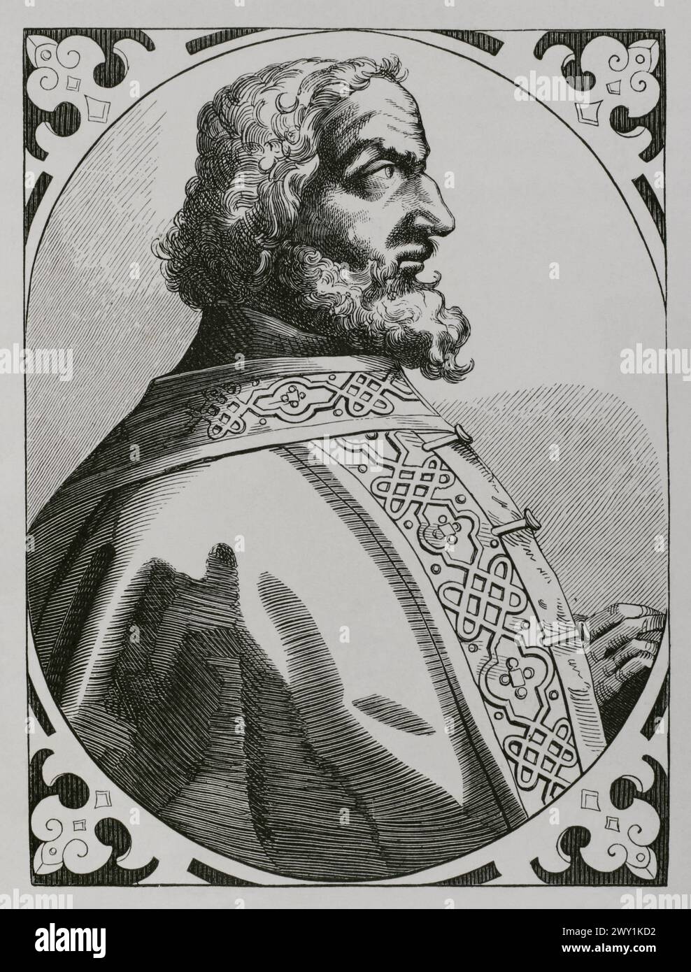 Carlo Magno (742-814). Re dei Franchi (768-814), re dei Longobardi (774-814) e imperatore del Sacro Romano Impero (800-814). Verticale. Facsimile di un'incisione del tardo XVI secolo. "Moeurs, usages et costumes au moyen-âge et à l'époque de la Renaissance", di Paul Lacroix. Parigi, 1878. Foto Stock