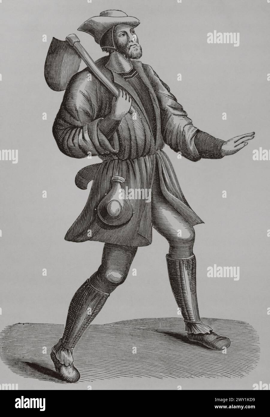 Contadino francese del XV secolo. Incisione dopo una miniatura del "Danse macabre". "Moeurs, usages et costumes au moyen-âge et à l'époque de la Renaissance", di Paul Lacroix. Parigi, 1878. Foto Stock Contadino francese del XV secolo. Incisione dopo una miniatura del "Danse macabre". "Moeurs, usages et costumes au moyen-âge et à l'époque de la Renaissance", di Paul Lacroix. Parigi, 1878. Foto Stock