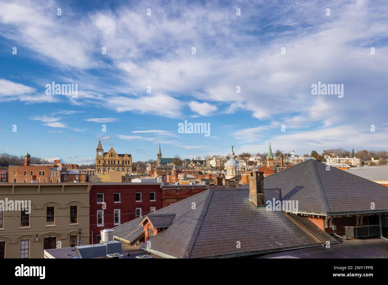 Staunton, Virginia, Stati Uniti d'America - 24 febbraio 2024: Centro storico incorporato nel 1801, ma fondato nel 1732. Foto Stock