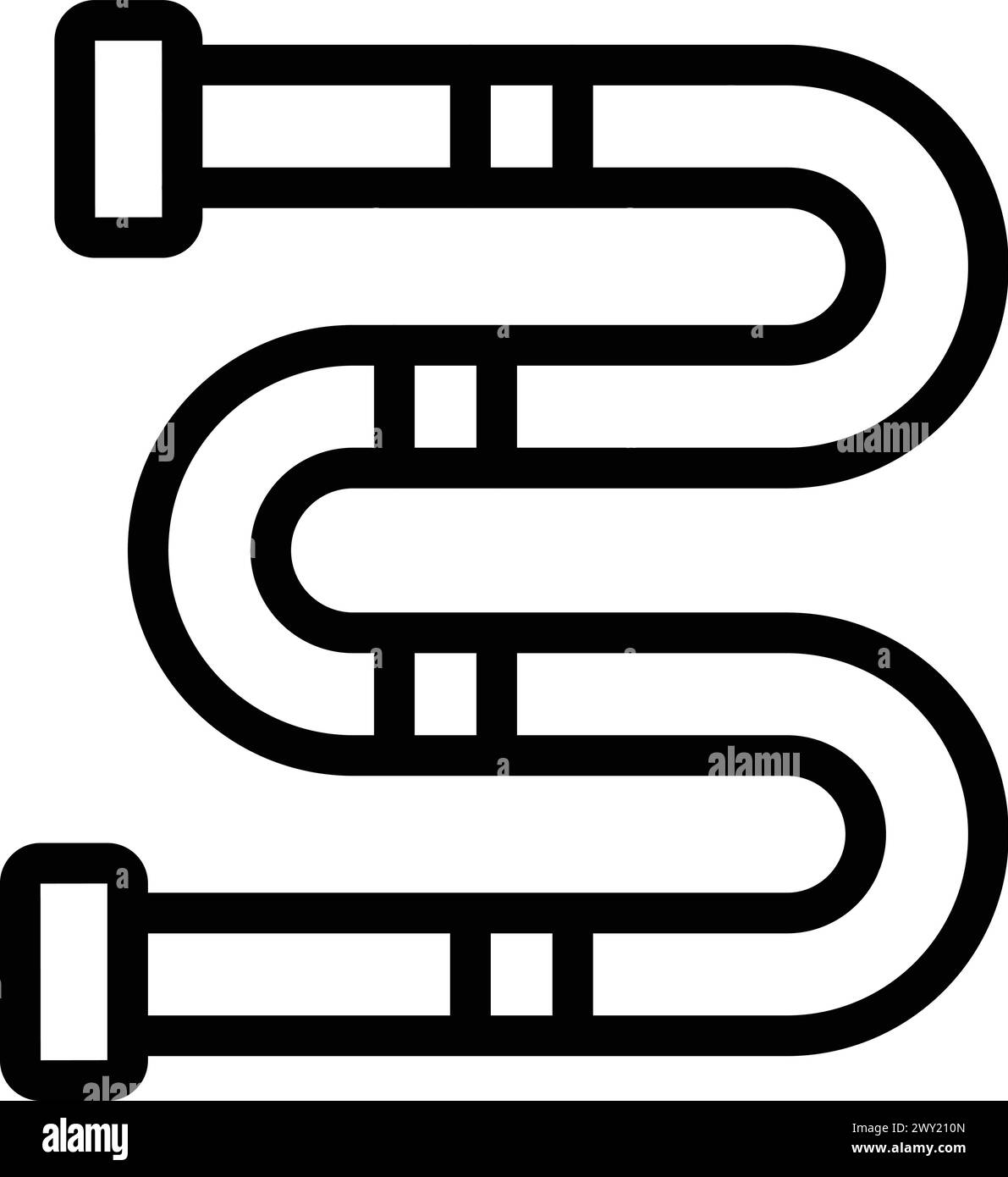 Vettore del contorno dell'icona del climatizzatore con tubo in rame. Apparecchiature di installazione. Strumento sistema di ventilazione Illustrazione Vettoriale