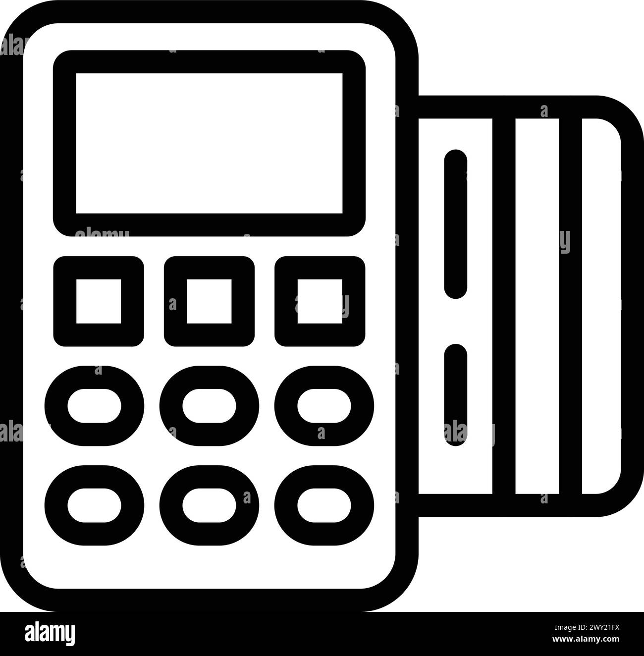 Vettore di contorno icona chiosco ticket automatico. Acquistare la carta di trasporto. Terminale per il pagamento dei posti a sedere Illustrazione Vettoriale