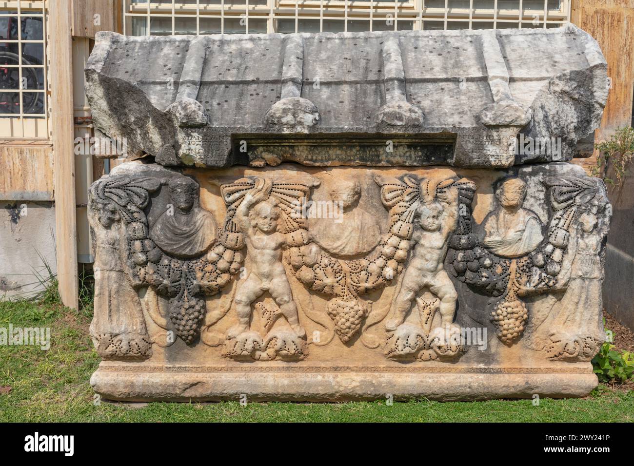 Sarcofago romano, Afrodisia, Geyre, Provincia di Aydin, Turchia Foto Stock