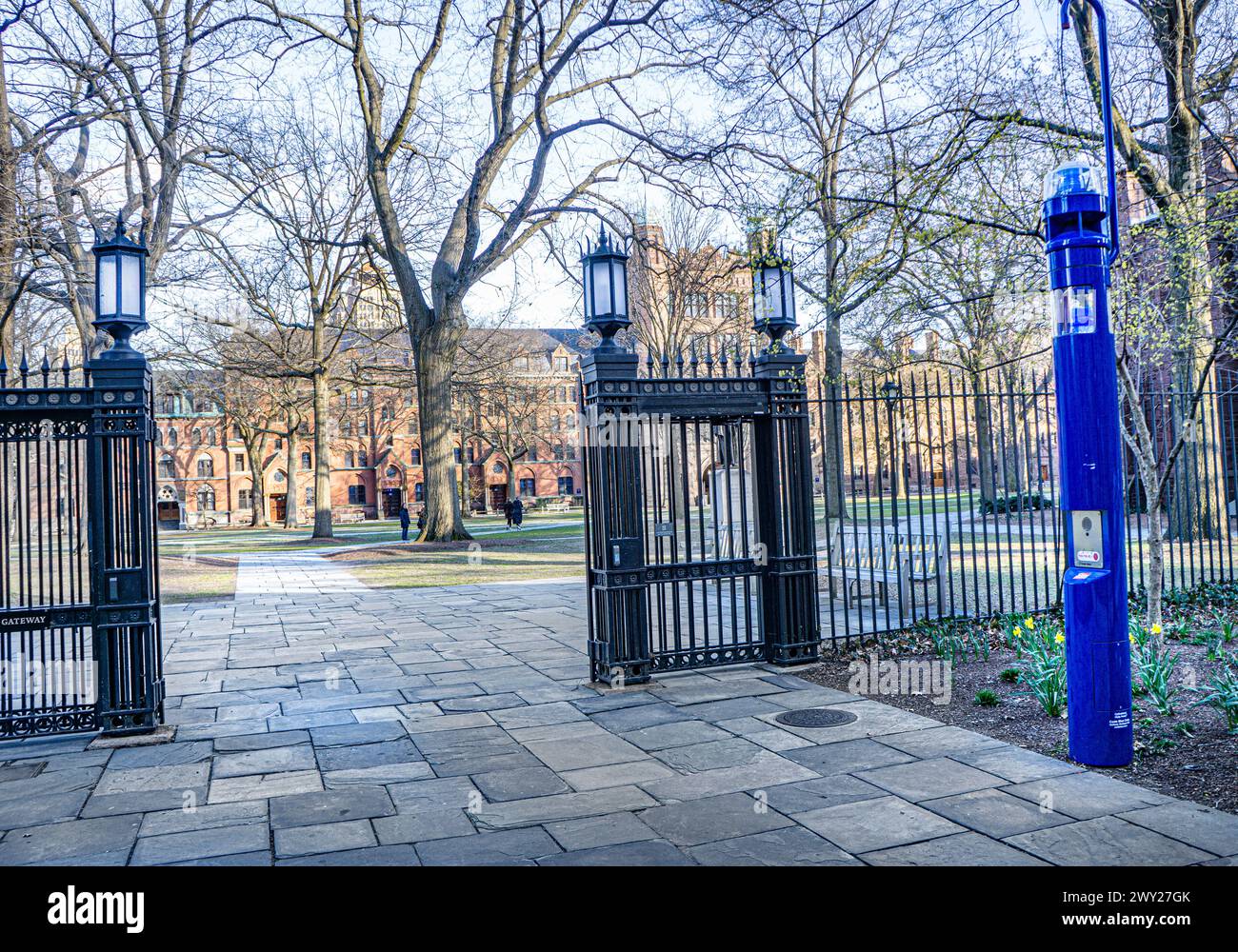 Accesso alle residenze, vista esterna, Yale University, New Haven, Connecticut, STATI UNITI Foto Stock