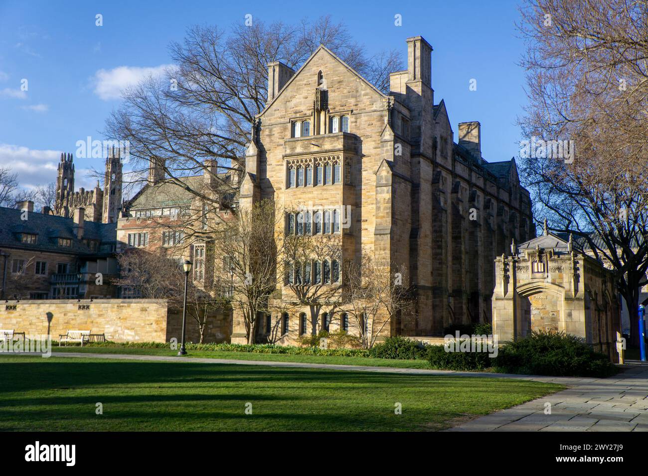 Anne T. & Robert M. Bass Library, vista esterna, Yale University, New Haven, Connecticut, STATI UNITI Foto Stock