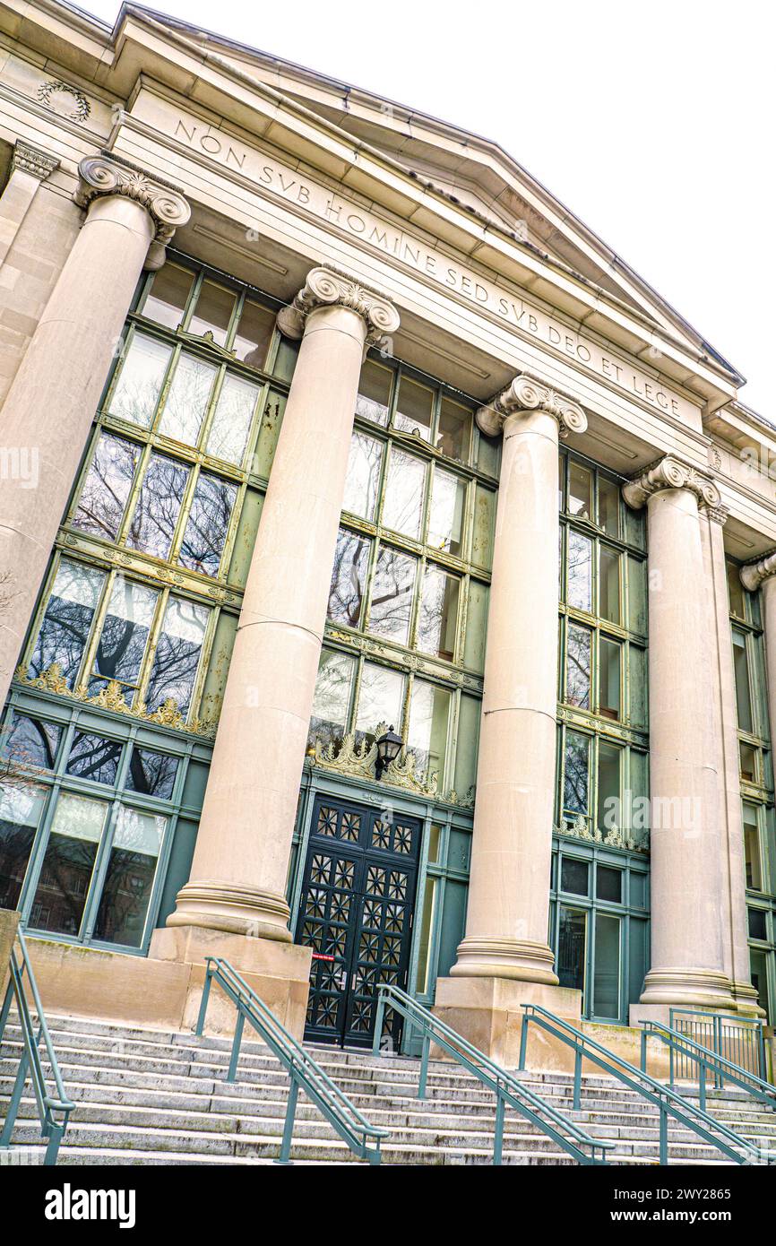 Law School Library, vista esterna, Harvard University, Cambridge, Massachusetts, STATI UNITI Foto Stock