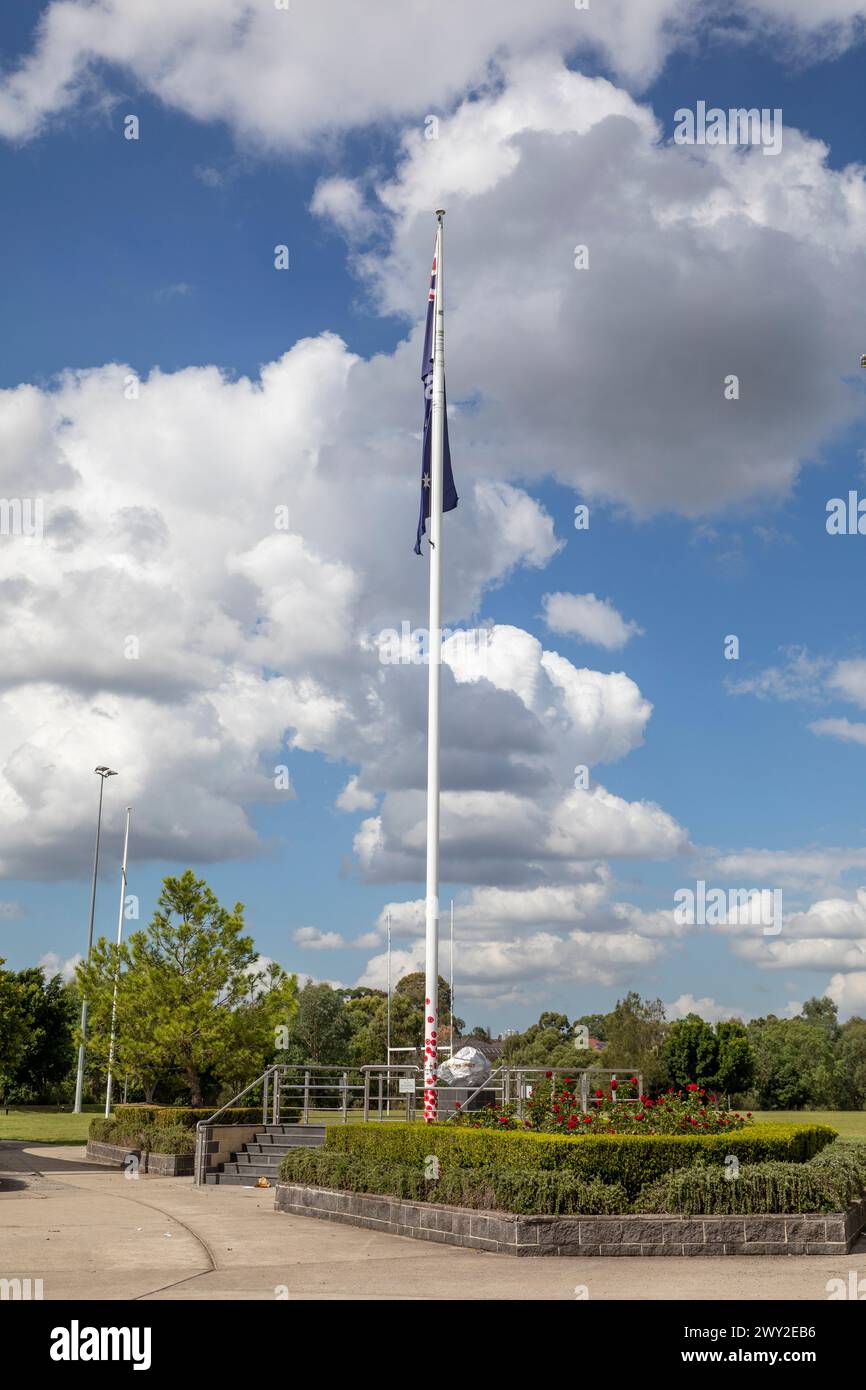 Memoriale di guerra australiano, nel Centenario della riserva di Anzac sul confine di Kellyville Castle Hill nella Greater Western Sydney, NSW, Australia Foto Stock