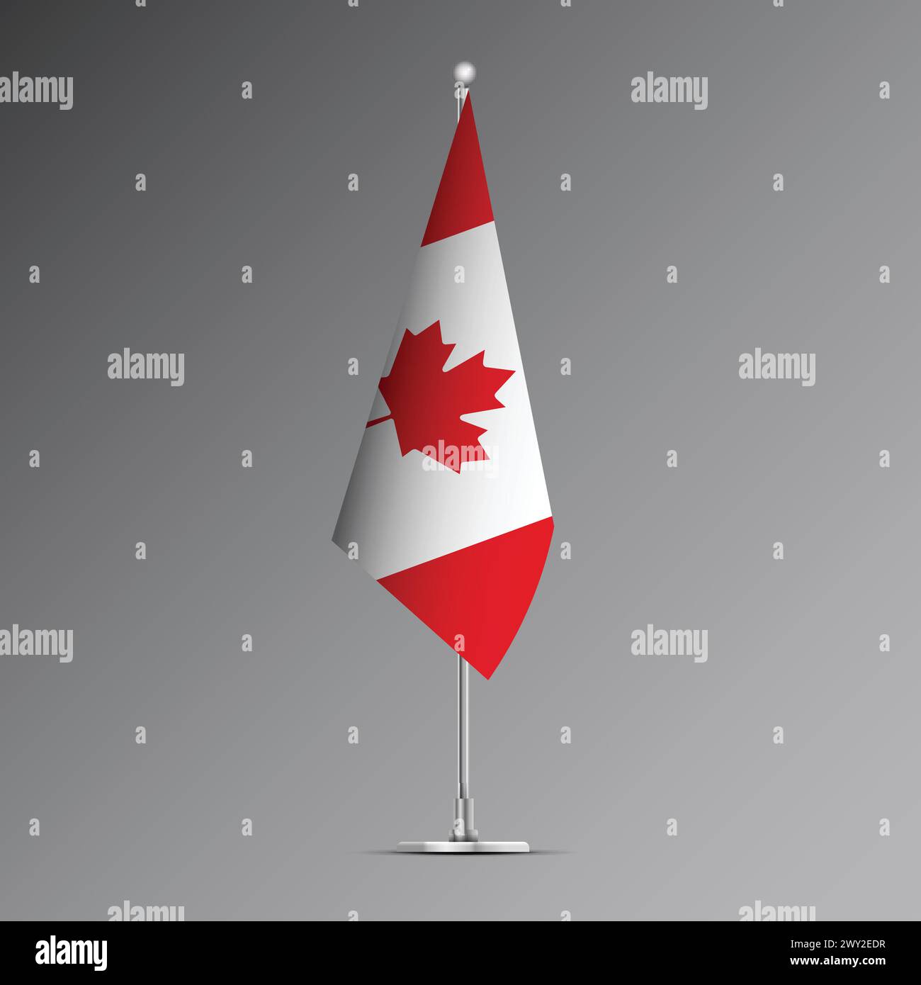 Bandiera 3D realistica del Canada su palo in acciaio Illustrazione Vettoriale